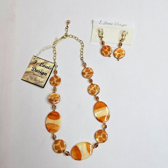 The Harbor Mother of Pearl Orange Sherbert Necklace And Earrings Set - Picture 5 of 8